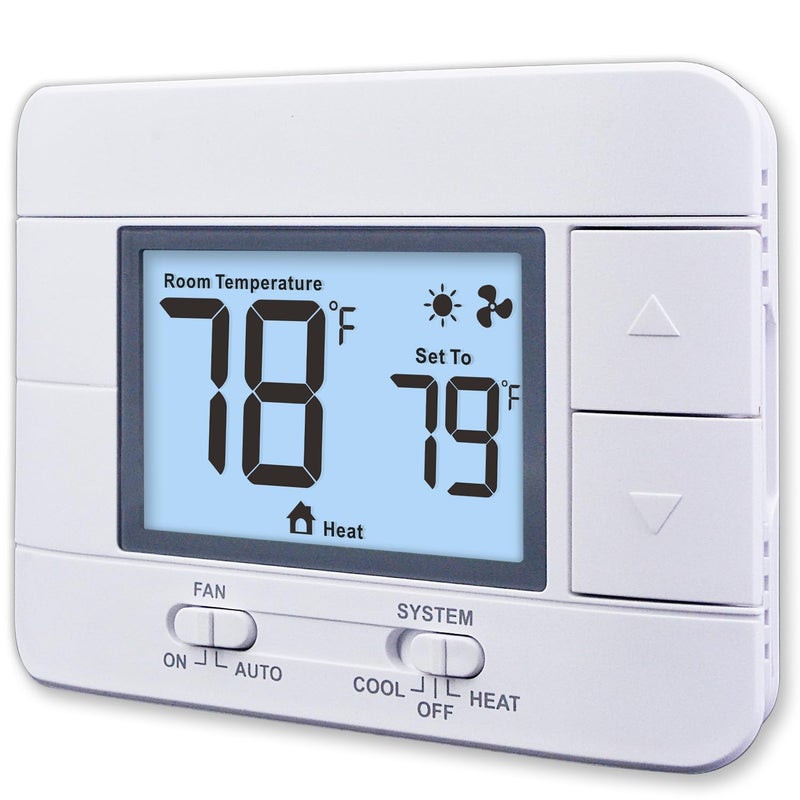 Aowel Non Programmable Thermostat for Home 1 Heat 1 Cool SingleStage System with Room Temperature  Humidity Monitor LCD White Backlit Screen