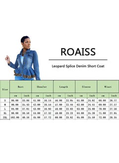 roaiss Women's Fashion Ruffle Hem Leopard Print Denim Patchwork Long Sleeved Lapel Denim Short Jacket  - Image 2