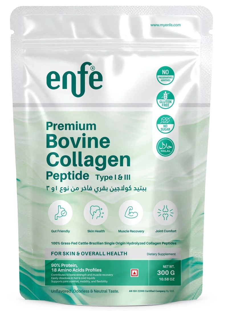 enfe Brazilian Bovine collagen Peptides,300g (Unflavored), 90% Protein & 18 Amino acids For overall health, 100% Grass-Fed & Halal - Image 1