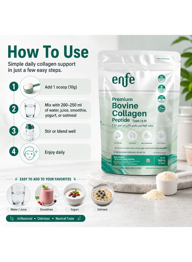 enfe Brazilian Bovine collagen Peptides,300g (Unflavored), 90% Protein & 18 Amino acids For overall health, 100% Grass-Fed & Halal - Image 4