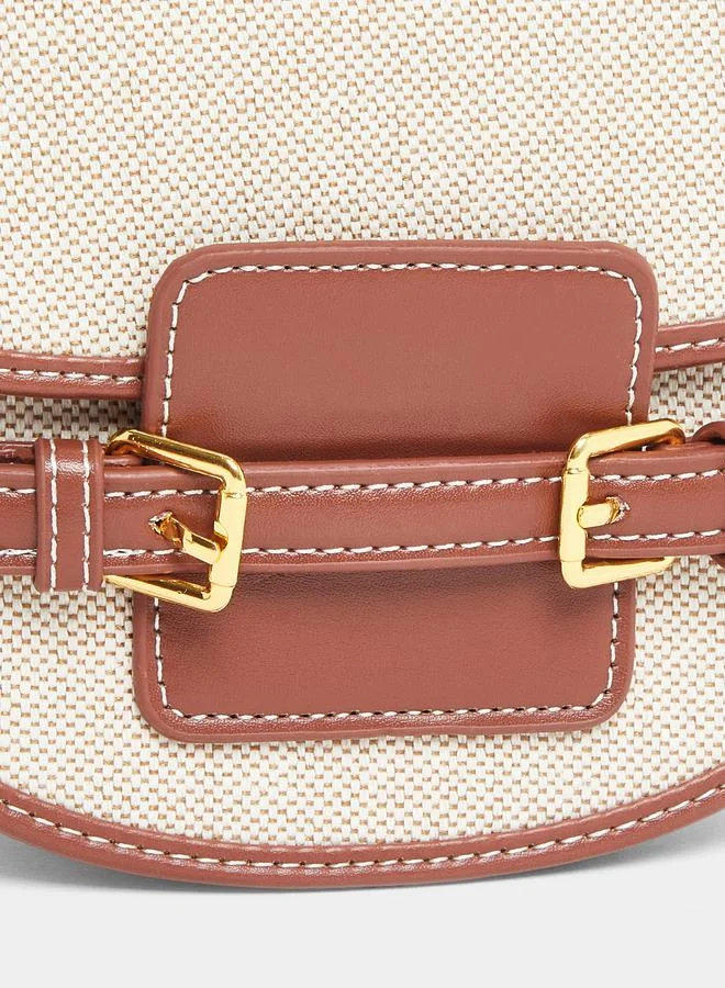 ستايلي Brown Half Moon Crossbody Bag with Buckle Detail