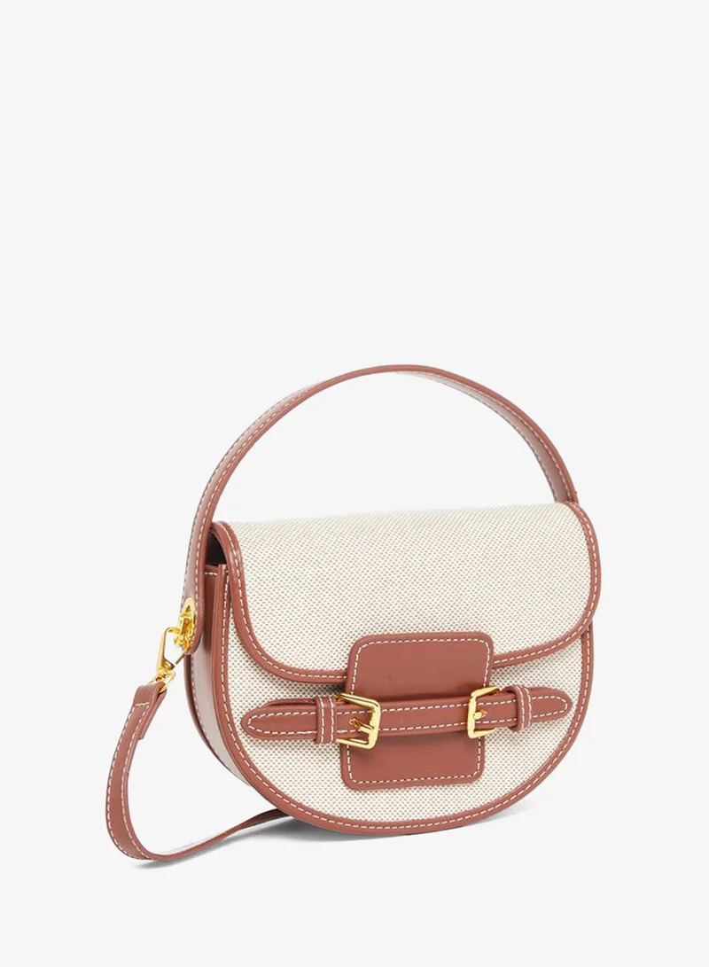Styli Brown Half Moon Crossbody Bag with Buckle Detail