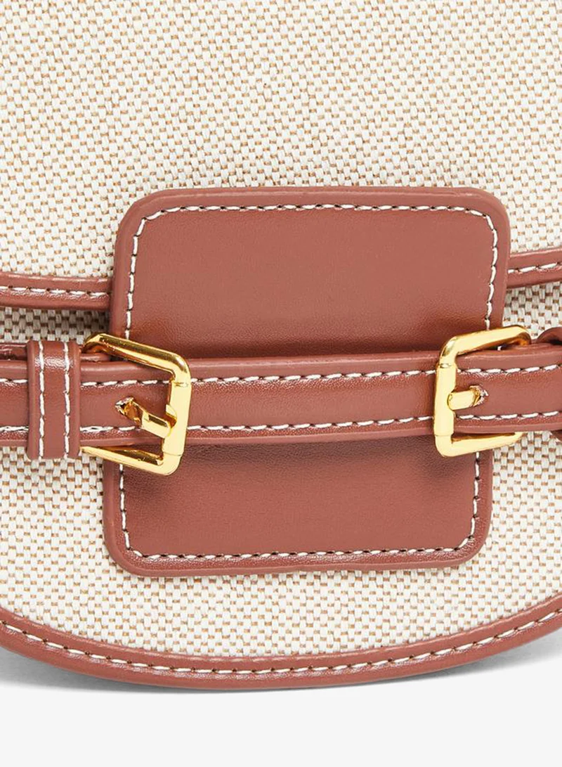 Styli Brown Half Moon Crossbody Bag with Buckle Detail