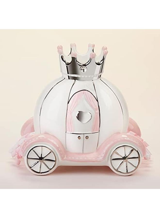 Baby Aspen Ceramic Porcelain Princess Carriage Piggy Bank For A Baby Shower Or Baby Girl Room Decor Pink Silver White - Image 2