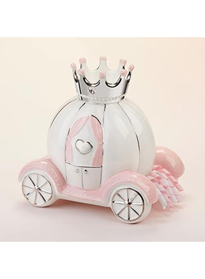 Baby Aspen Ceramic Porcelain Princess Carriage Piggy Bank For A Baby Shower Or Baby Girl Room Decor Pink Silver White - Image 4