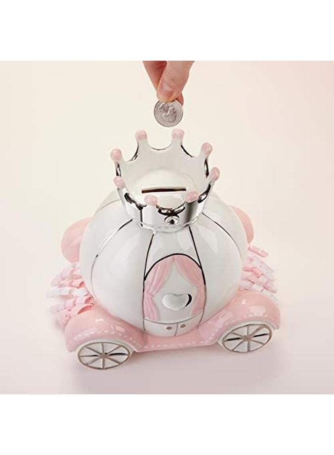 Baby Aspen Ceramic Porcelain Princess Carriage Piggy Bank For A Baby Shower Or Baby Girl Room Decor Pink Silver White - Image 3