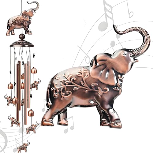 Nowpis 35 Inch Elephant Wind Chime Handmade Large Metal Animal Figurine Windchimes for Garden Decor Deep Soothing Bass Tones Wind Chimes for Outside Memorial Gifts for Patio Yard Porch - Image 1