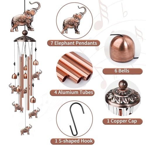 Nowpis 35 Inch Elephant Wind Chime Handmade Large Metal Animal Figurine Windchimes for Garden Decor Deep Soothing Bass Tones Wind Chimes for Outside Memorial Gifts for Patio Yard Porch - Image 3