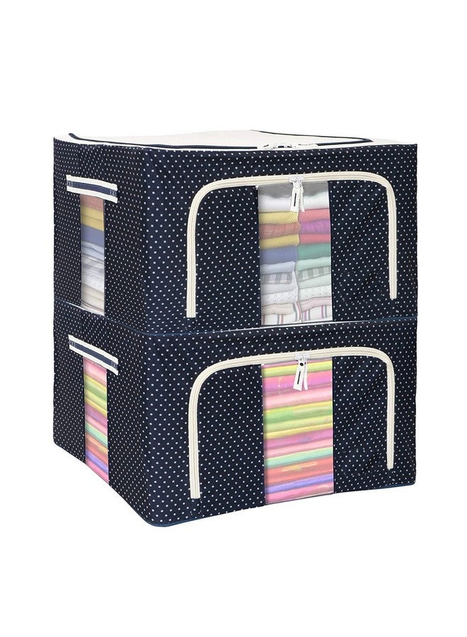 FLYNGO FLYNGO Foldable Steel Frame Clothes Organizer Storage Box For Wardrobe, Saree, Shirts, And Blankets (66 Ltr - Pack Of 2, Oxford Fabric), Blue  - Image 1