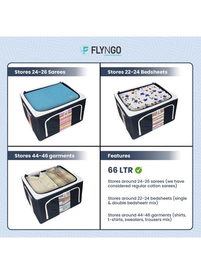 FLYNGO FLYNGO Foldable Steel Frame Clothes Organizer Storage Box For Wardrobe, Saree, Shirts, And Blankets (66 Ltr - Pack Of 2, Oxford Fabric), Blue  - Image 4