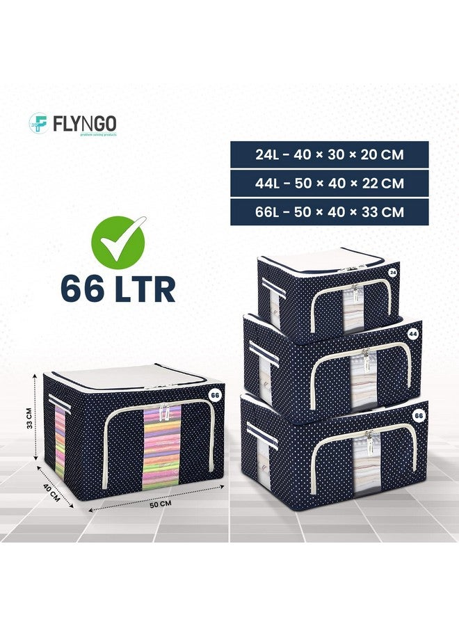 FLYNGO FLYNGO Foldable Steel Frame Clothes Organizer Storage Box For Wardrobe, Saree, Shirts, And Blankets (66 Ltr - Pack Of 2, Oxford Fabric), Blue  - Image 2