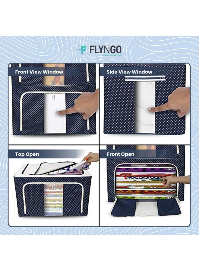 FLYNGO FLYNGO Foldable Steel Frame Clothes Organizer Storage Box For Wardrobe, Saree, Shirts, And Blankets (66 Ltr - Pack Of 2, Oxford Fabric), Blue  - Image 3