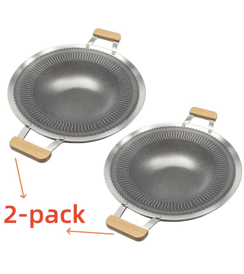 1 2 Set Non Stick Round Stainless Steel Outdoor Grill Pans Compatible With Induction Cooker Gas Stove And Electric Stove For Camping And Family Barbecue Xxl Size 13 39 Inch 14 96 Inch - Image 2