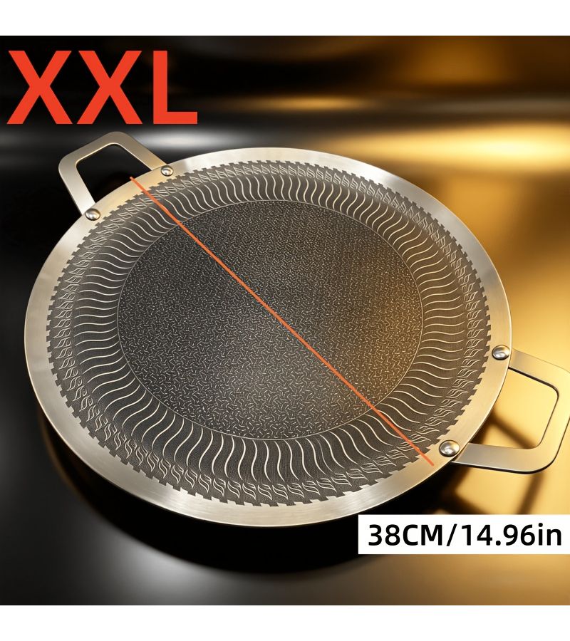 1 2 Set Non Stick Round Stainless Steel Outdoor Grill Pans Compatible With Induction Cooker Gas Stove And Electric Stove For Camping And Family Barbecue Xxl Size 13 39 Inch 14 96 Inch - Image 1