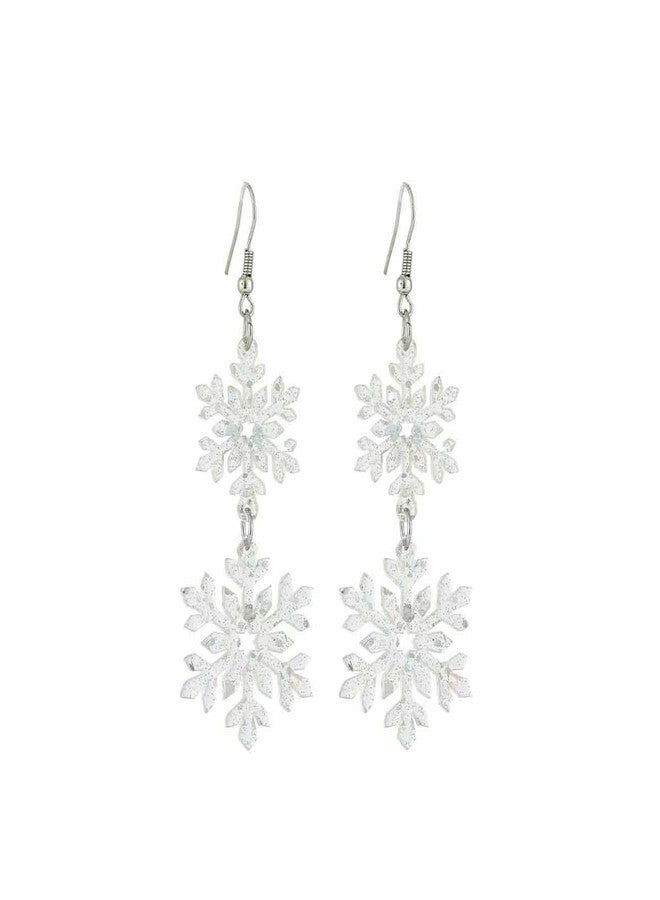 Acrylic Christmas Snowflake Earrings for Women，Double Layer Blue Snowflake Earrings Transparent Christmas Party Earring Cute Dangling Xmas Earring Fun Holiday Party Jewelry Gift for Women Girls (Transparent)