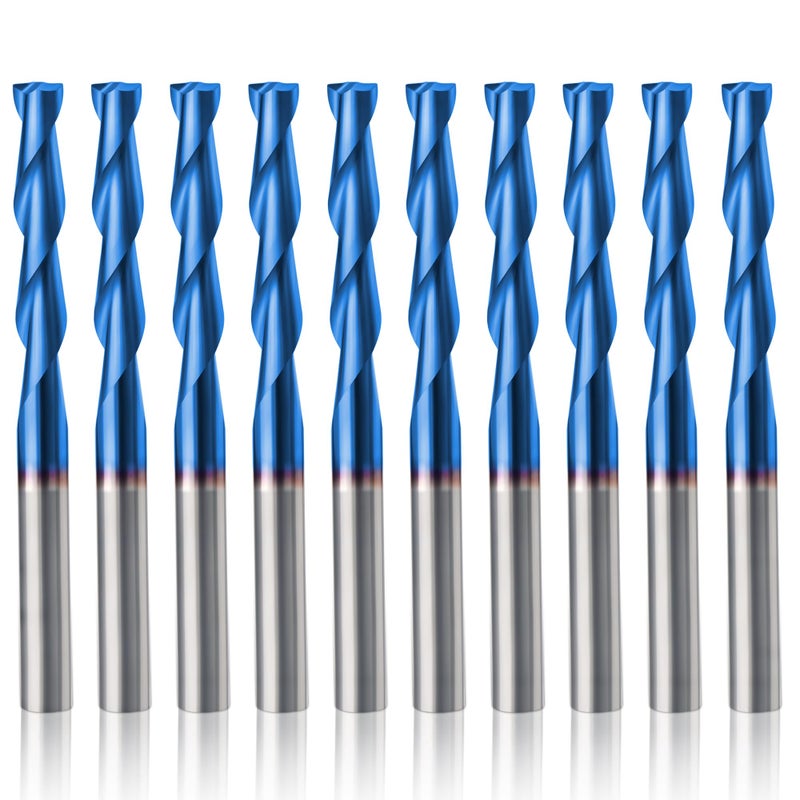 HQMaster CNC Router Bits 18 Shank CNC Bit End Mill Flat Nose Carbide Endmill Two Flute Spiral Upcut Milling Cutter Tool Set for Wood PVC MDF Hardwood 10Pcs 18CED x 18SD x 1116CEL x 112OAL