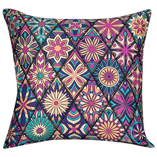 Vendola Decorative Satin Sofa Cushion Covers Set of 5, 24 Inch x 24 Inch, Sofa Pillow Cover, Multicolor, Geometrical Turkish Design, Zipper Closure (Turkey, 24X24 Inches) - Image 3