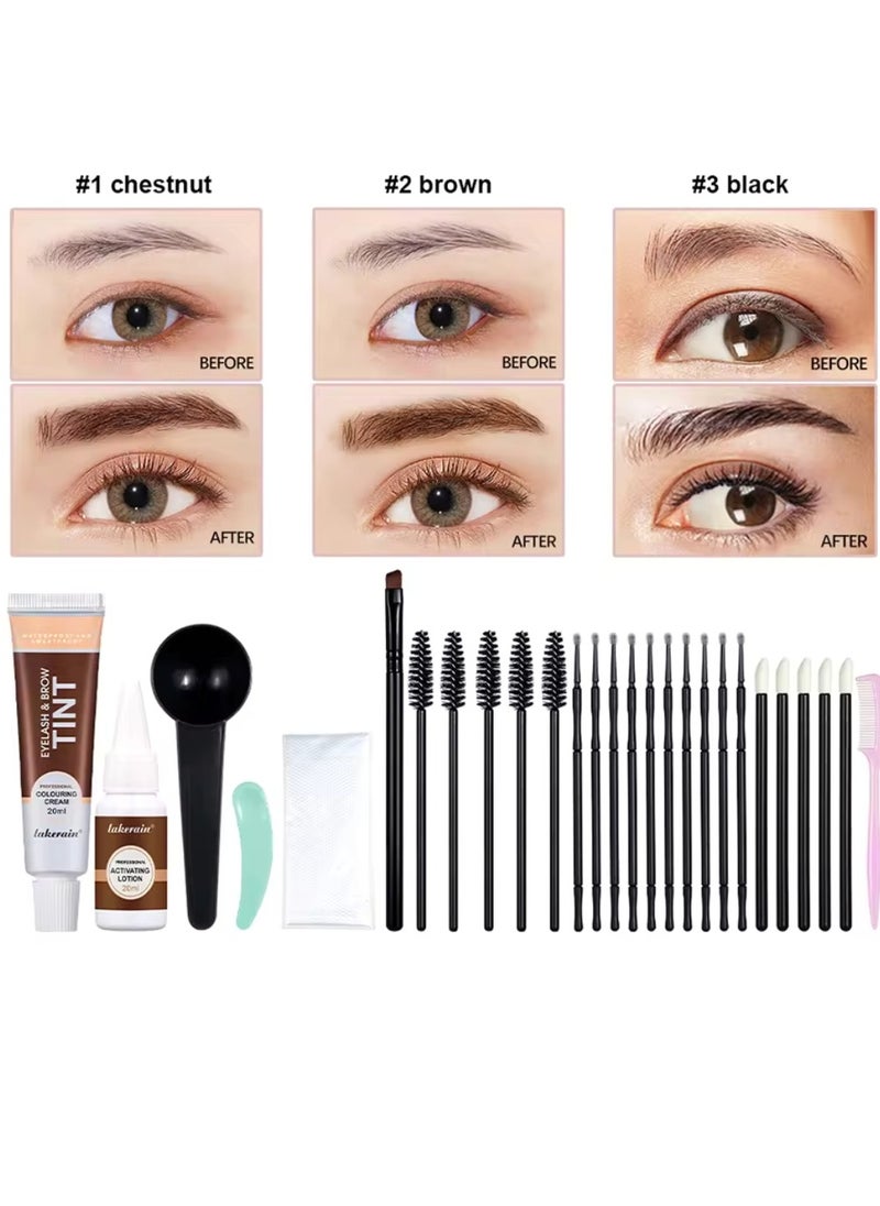 lakerain - Eyelash and Brow Tint Dye Color Black Kit 2 in 1 Brow and Lash Tint Professional Kit with Coloring Cream and Activating Lotion Eyebrow Tint Dye Kit Eyebrow Lash Color Kit 03 - Image 1