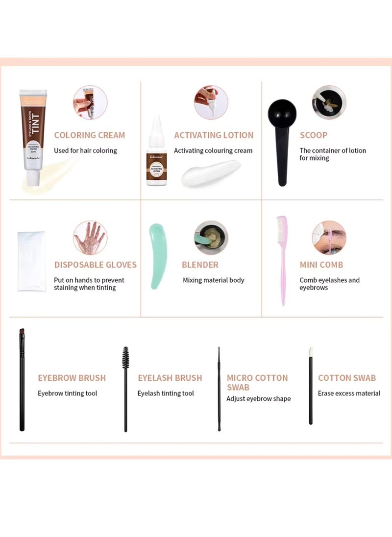 lakerain - Eyelash and Brow Tint Dye Color Black Kit 2 in 1 Brow and Lash Tint Professional Kit with Coloring Cream and Activating Lotion Eyebrow Tint Dye Kit Eyebrow Lash Color Kit 03 - Image 1