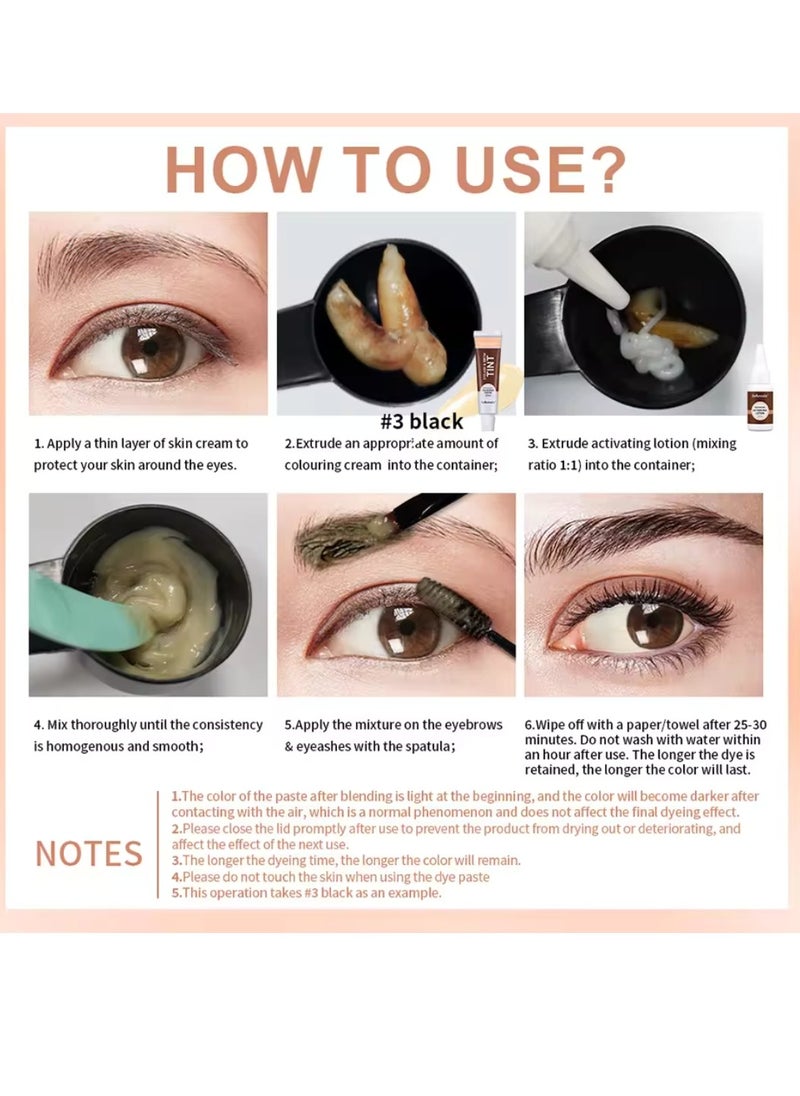 lakerain - Eyelash and Brow Tint Dye Color Black Kit 2 in 1 Brow and Lash Tint Professional Kit with Coloring Cream and Activating Lotion Eyebrow Tint Dye Kit Eyebrow Lash Color Kit 03 - Image 1
