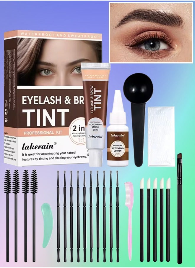 lakerain - Eyelash and Brow Tint Dye Color Black Kit 2 in 1 Brow and Lash Tint Professional Kit with Coloring Cream and Activating Lotion Eyebrow Tint Dye Kit Eyebrow Lash Color Kit 03 - Image 1