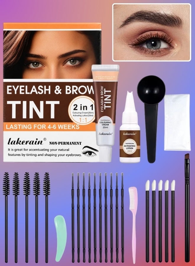 lakerain Eyelash and Brow Tint Dye Color Black Kit 2 in 1 Brow and Lash Tint Professional Kit with Coloring Cream and Activating Lotion Eyebrow Tint Dye Kit Eyebrow Lash Color Kit 03 - Image 1