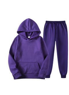 Spring New Glboard Solid Color Hooded Sweatshirt Casual Pants Fleece-Lined Pulloversuit Mens Sets Purple