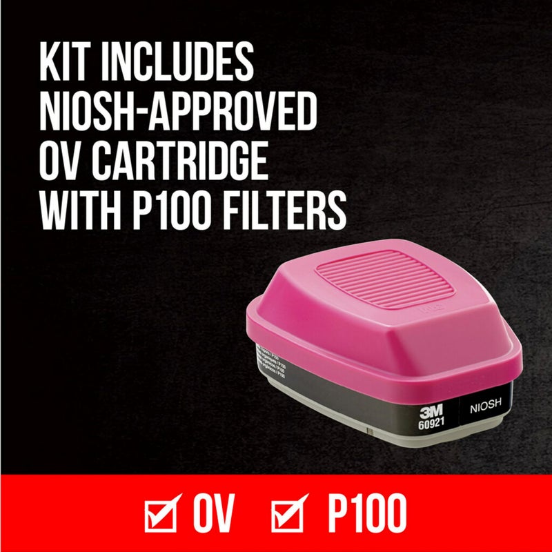 3M P100/OV Odor/Particulate Multi-Purpose Reusable Respirator 65021, Medium Size, NIOSH-APPROVED Organic Vapor Cartridge & P100 Rated Filters, Flexible, Thermoplastic Faceseal For Comfort (65021H1-DC) - Image 3
