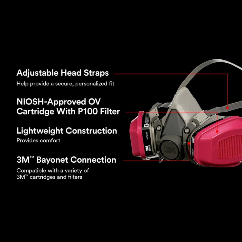 3M P100/OV Odor/Particulate Multi-Purpose Reusable Respirator 65021, Medium Size, NIOSH-APPROVED Organic Vapor Cartridge & P100 Rated Filters, Flexible, Thermoplastic Faceseal For Comfort (65021H1-DC) - Image 2