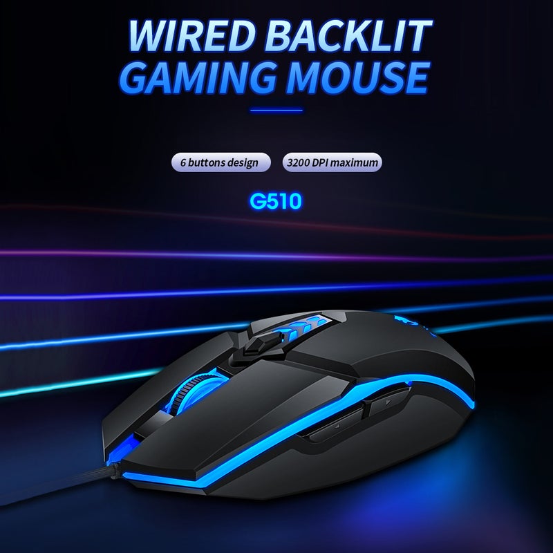 T-WOLF G510 Wired Gaming 6 Button 4 Color Backlight 800-3200 Adjustable DPI Office for Laptop/PC - Image 2