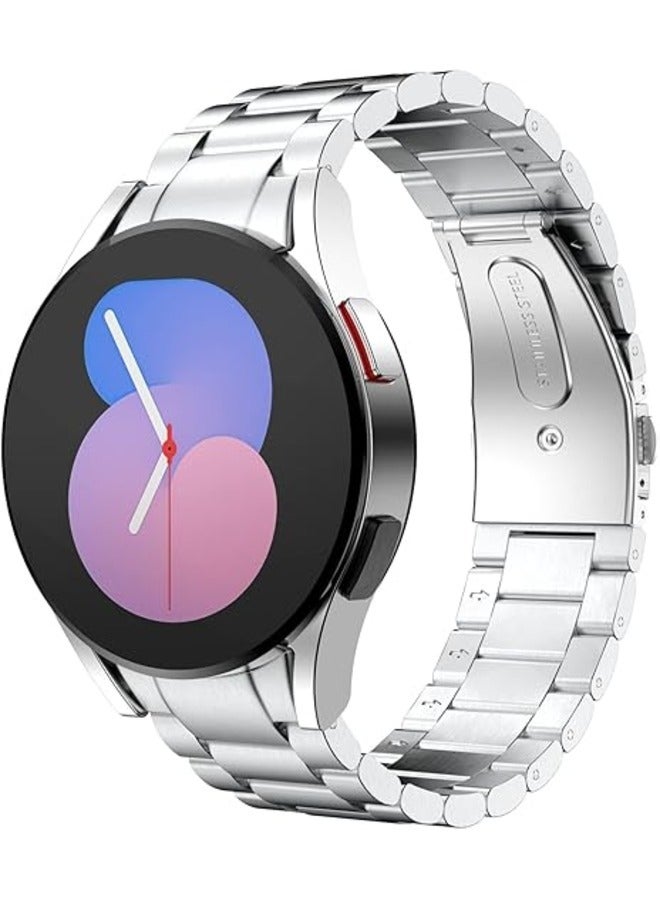 ELTRAZONE Silver Stainless Steel Metal Band for Samsung Galaxy Watch 7FE/6/5/4 (40mm/44mm) & Galaxy Watch 5 Pro (45mm), Galaxy Watch 6 Classic (43mm/47mm), Galaxy Watch 4 Classic (42mm/46mm) - No Gap Design - Image 1