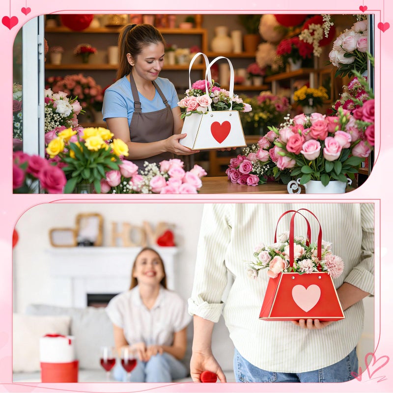Tinlade 12 Pcs Valentine's Day Heart Floral Boxes for Arrangements with Handle Portable Kraft Paper Bouquet Flower Gift Bag Holder Florist Envelope Box for Mother's Day Wedding Party Home Decor - Image 5