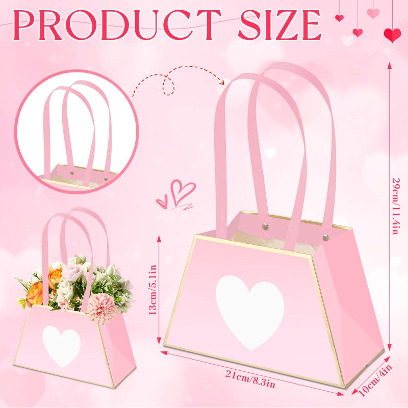 Tinlade 12 Pcs Valentine's Day Heart Floral Boxes for Arrangements with Handle Portable Kraft Paper Bouquet Flower Gift Bag Holder Florist Envelope Box for Mother's Day Wedding Party Home Decor - Image 3
