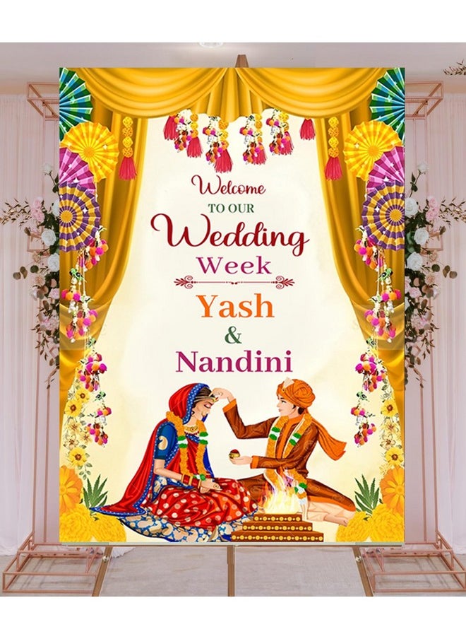 Theme My Party - Theme My Party Customised Indian Wedding Ceremony Welcome Sign Board - Personalized Indian Wedding Sign Board - Indian Welcome Sign for Wedding Decoration - Image 1