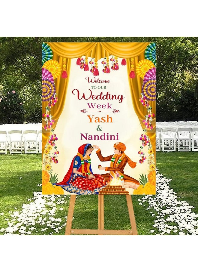 Theme My Party - Theme My Party Customised Indian Wedding Ceremony Welcome Sign Board - Personalized Indian Wedding Sign Board - Indian Welcome Sign for Wedding Decoration - Image 1