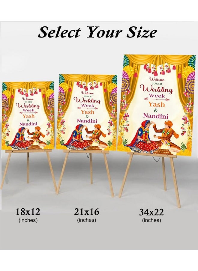 Theme My Party - Theme My Party Customised Indian Wedding Ceremony Welcome Sign Board - Personalized Indian Wedding Sign Board - Indian Welcome Sign for Wedding Decoration - Image 1