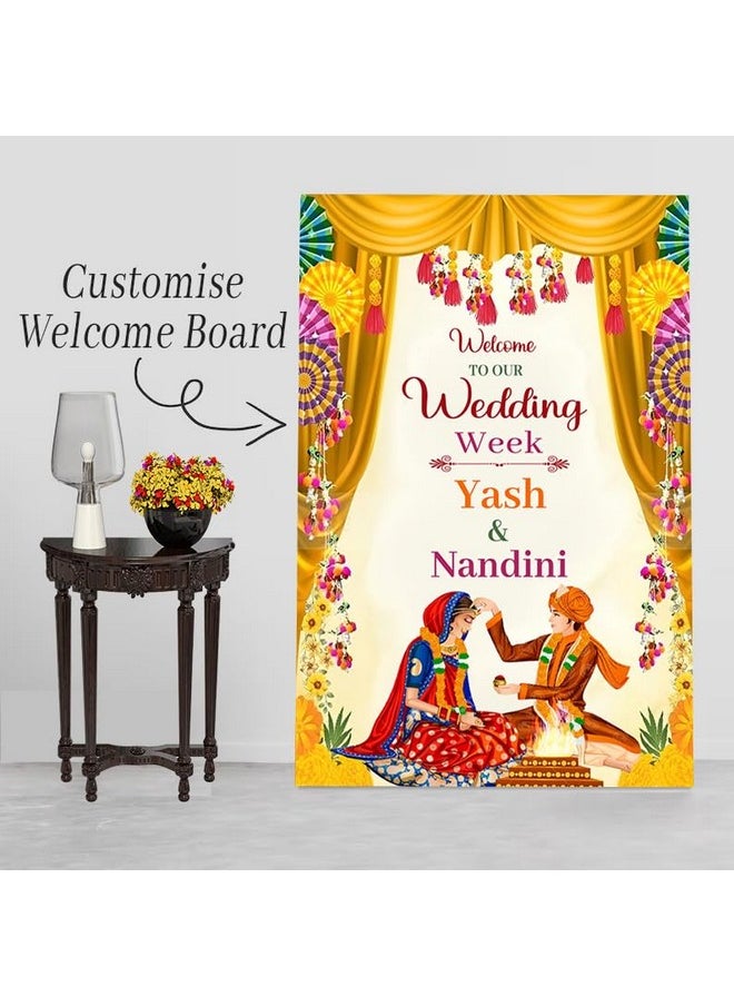 Theme My Party - Theme My Party Customised Indian Wedding Ceremony Welcome Sign Board - Personalized Indian Wedding Sign Board - Indian Welcome Sign for Wedding Decoration - Image 1