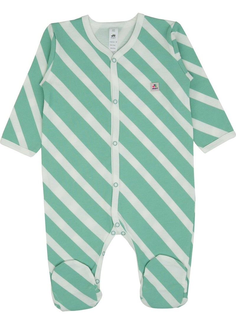 Jrmori Sideways Stripe Printed Jumpsuit with Snap Fasteners  - Image 1