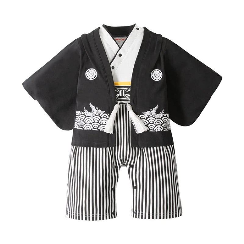 SZCQ Baby Boy Kimono Romper Suit Japanese Costumes Infant Cotton Samurai Outfits BlackWhite M1218M
