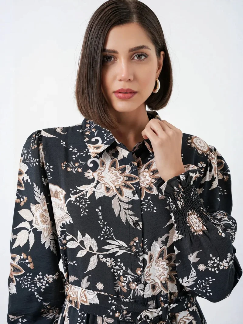 بيغ دارت BDART Maxi Shirt Dress with Paisley Print and Belt