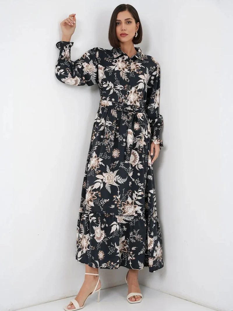 بيغ دارت BDART Maxi Shirt Dress with Paisley Print and Belt