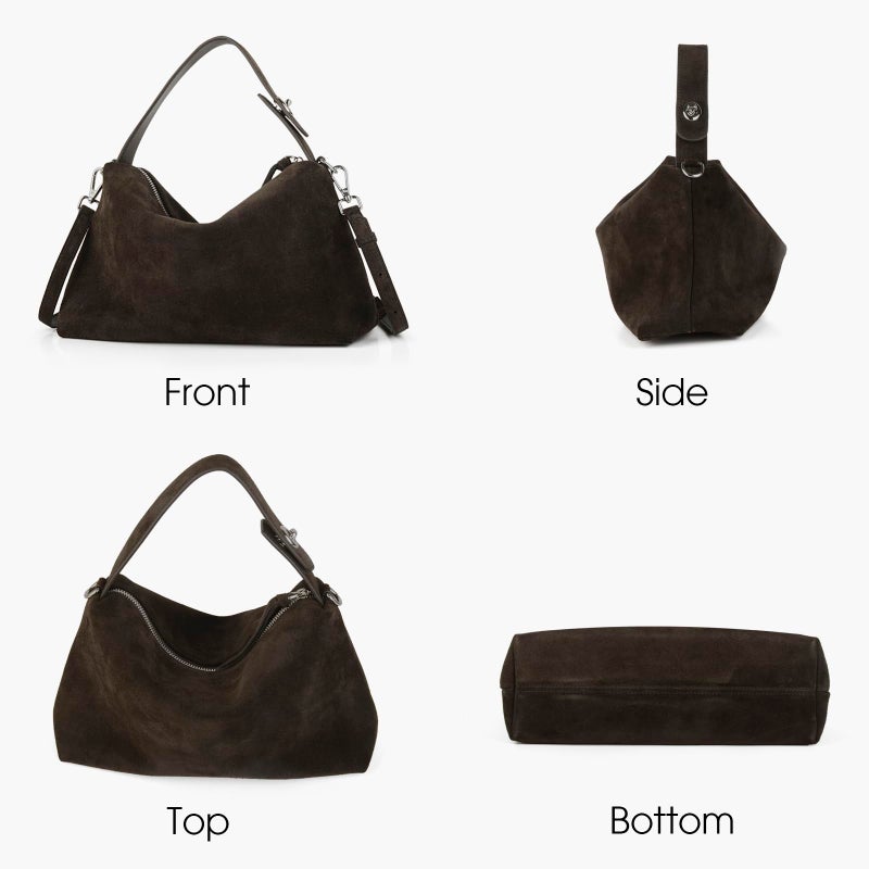 DONNAIN Premium Suede Leather Crossbody Bags for Women, Slouchy Suede Shoulder Bag with Adjustable Strap and Tote Handbag (New Coffee) - Image 4