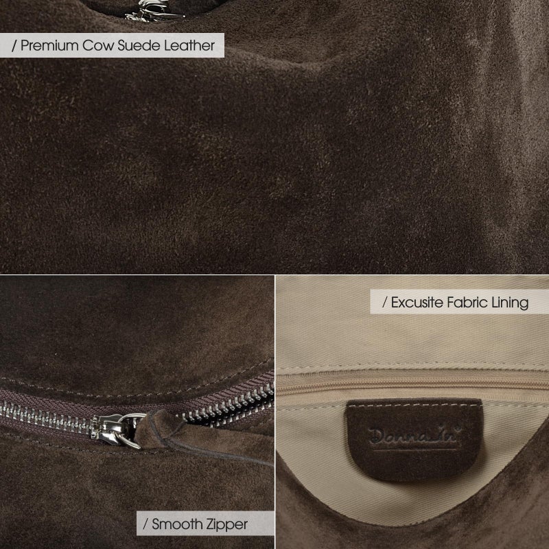 DONNAIN Premium Suede Leather Crossbody Bags for Women, Slouchy Suede Shoulder Bag with Adjustable Strap and Tote Handbag (New Coffee) - Image 5