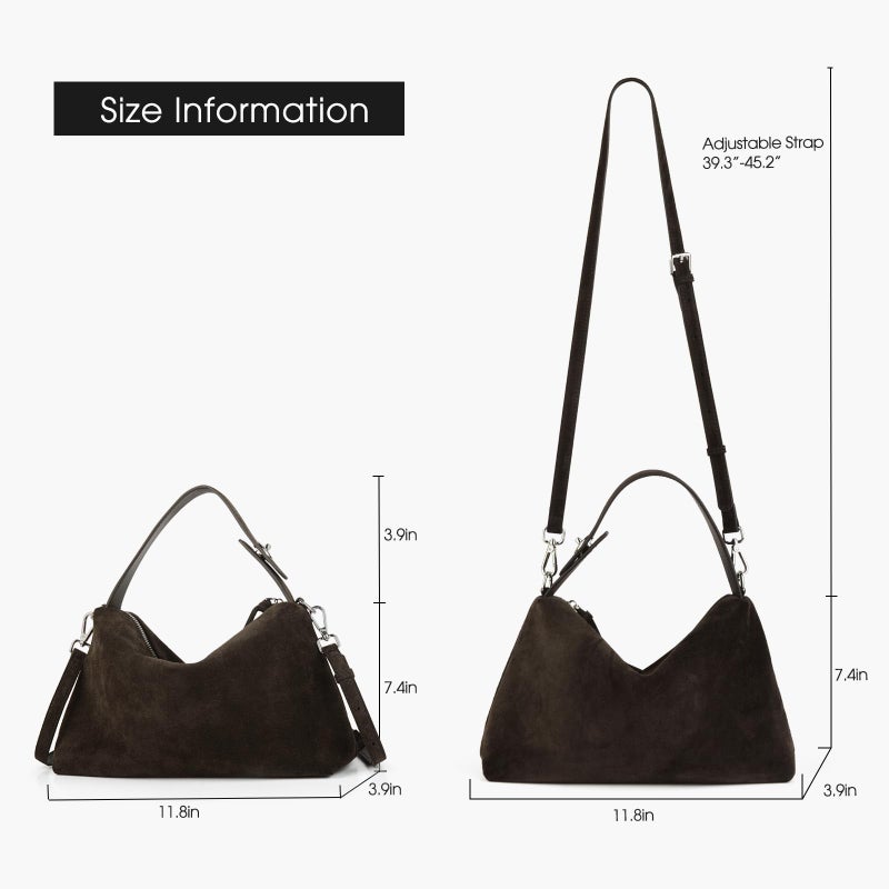 DONNAIN Premium Suede Leather Crossbody Bags for Women, Slouchy Suede Shoulder Bag with Adjustable Strap and Tote Handbag (New Coffee) - Image 3