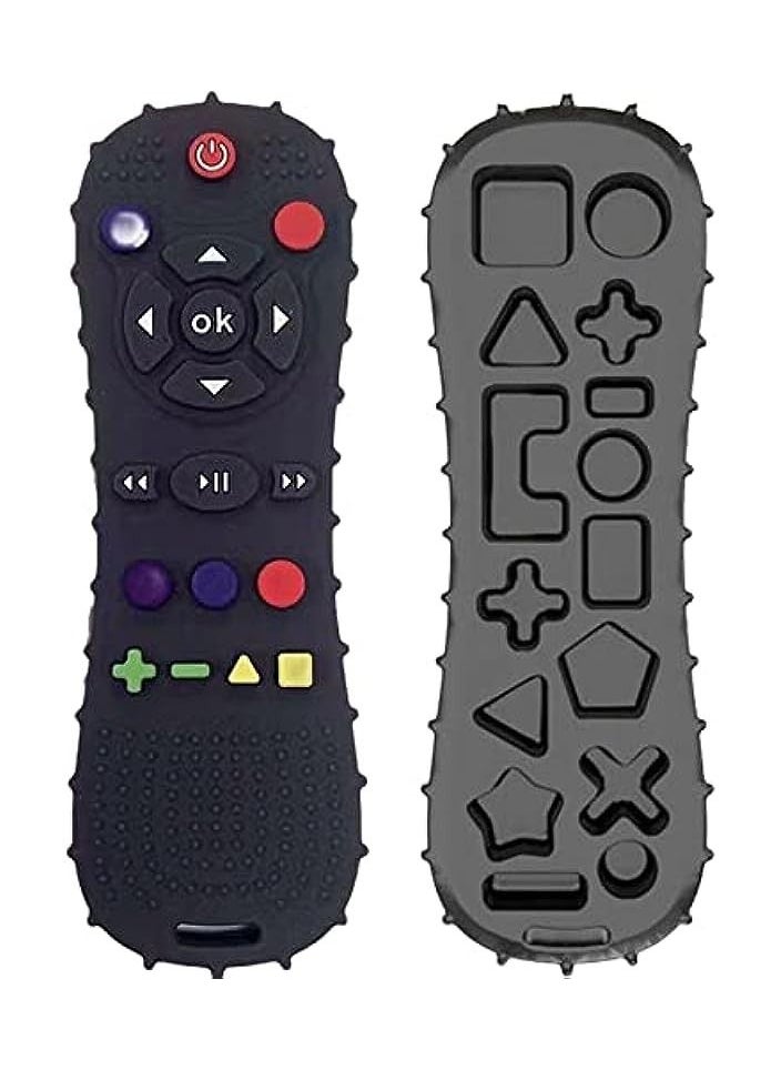 Excefore - Soft Chew Toys with TV Remote Control Shape Early Educational Sensory Toy Teething Relief and Soothe Sore Gum Infant Teether for 3-6 Months Black - Image 1