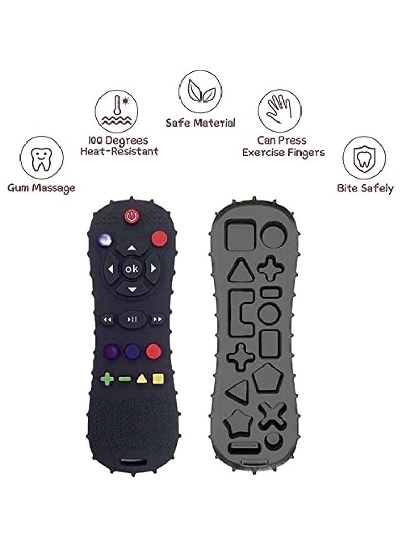 Excefore - Soft Chew Toys with TV Remote Control Shape Early Educational Sensory Toy Teething Relief and Soothe Sore Gum Infant Teether for 3-6 Months Black - Image 1