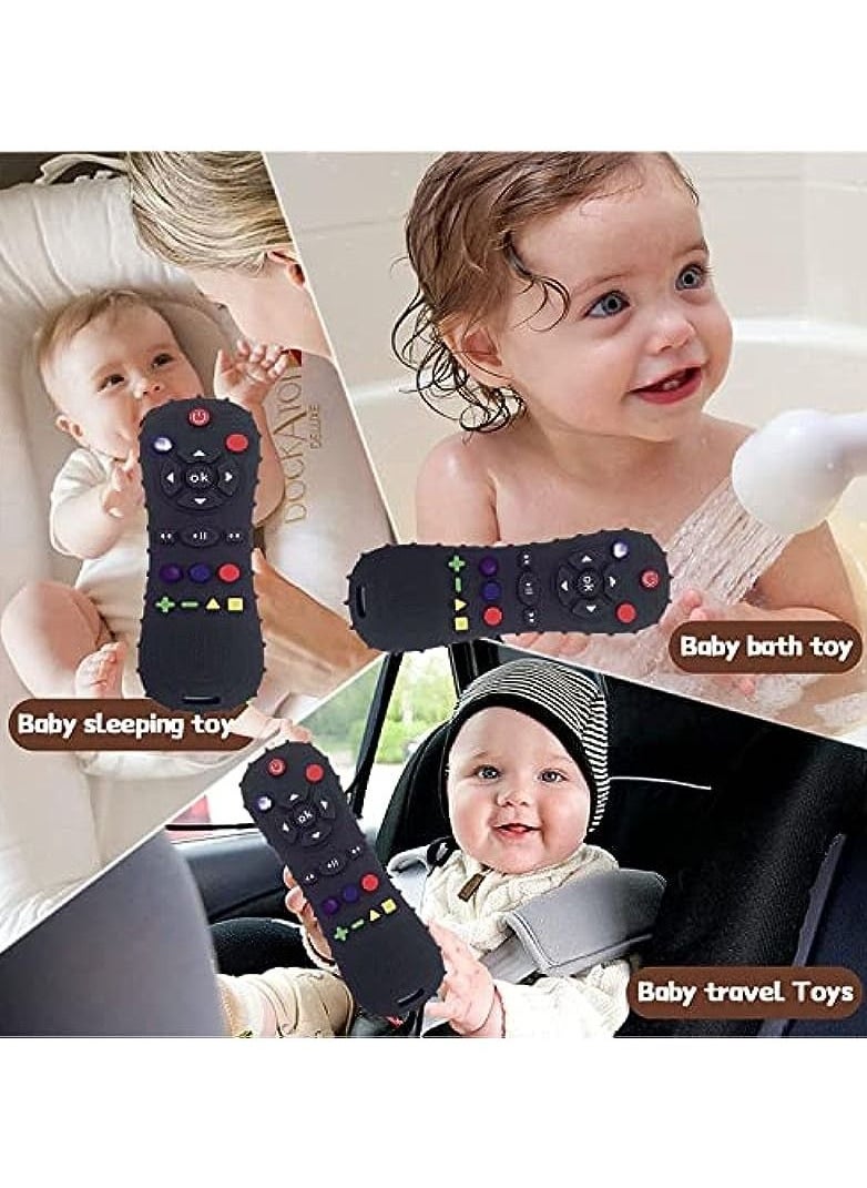 Excefore - Soft Chew Toys with TV Remote Control Shape Early Educational Sensory Toy Teething Relief and Soothe Sore Gum Infant Teether for 3-6 Months Black - Image 1