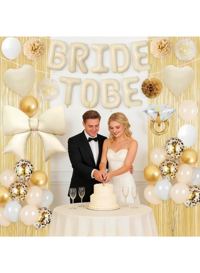 Balloon World 42-Pack Beige Gold Series Bride to Be Decorative - Includes Bride to Be, a bow, a diamond ring, heart-shaped foil balloons, decorative balls, a rain curtain, and latex balloons. For Bachelorette Party Decorations, Bridal Shower, Party Decor and Supplies - Image 2