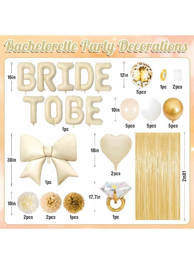 Balloon World 42-Pack Beige Gold Series Bride to Be Decorative - Includes Bride to Be, a bow, a diamond ring, heart-shaped foil balloons, decorative balls, a rain curtain, and latex balloons. For Bachelorette Party Decorations, Bridal Shower, Party Decor and Supplies - Image 4