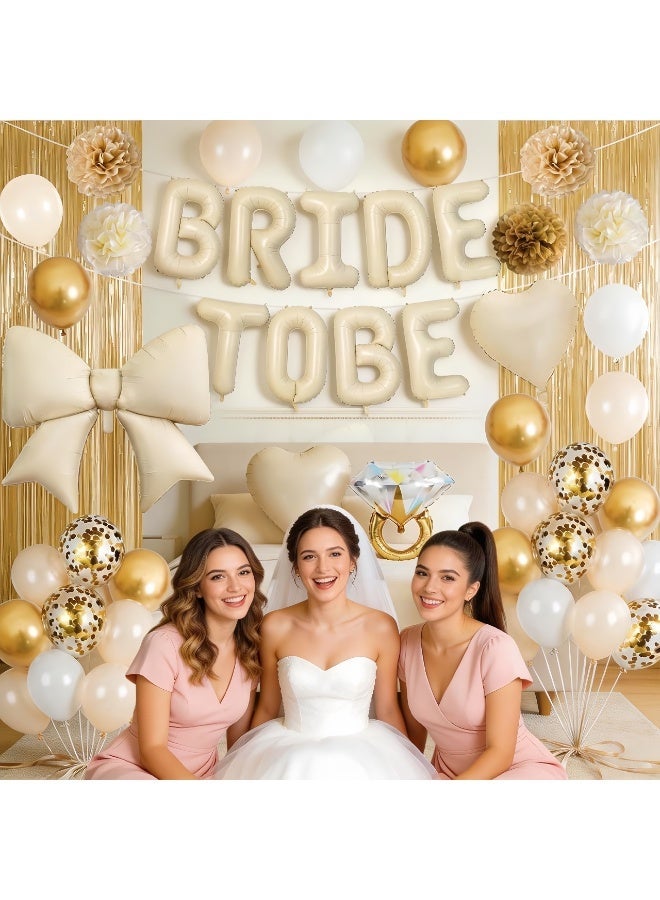 Balloon World 42-Pack Beige Gold Series Bride to Be Decorative - Includes Bride to Be, a bow, a diamond ring, heart-shaped foil balloons, decorative balls, a rain curtain, and latex balloons. For Bachelorette Party Decorations, Bridal Shower, Party Decor and Supplies - Image 3